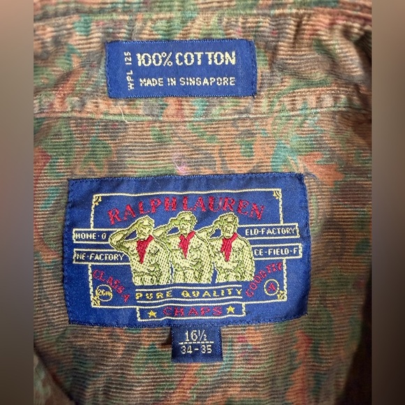 INSANE Vintage Ralph Lauren 16.5 34-35 Corduroy Paisley Western Chaps Shirt - Picture 4 of 10